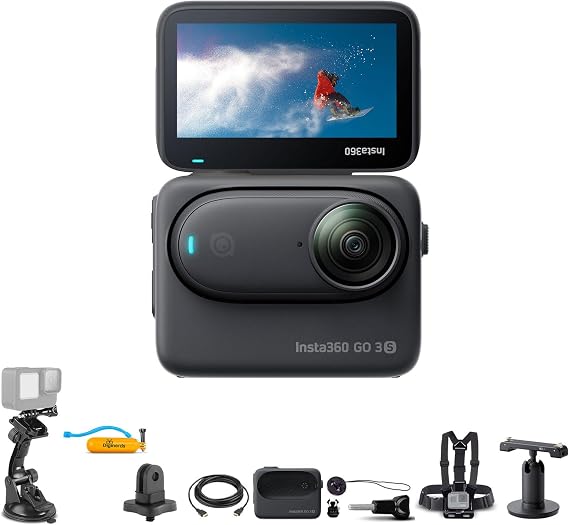 Insta360 GO 3S (Black) 128GB Tiny Mighty 4K Action Vlogging Camera, Portable, Waterproof, Stabilization, Hands-Free POV with Action Pod and Wearable Accessories + 50-in-1 Accessory Kit