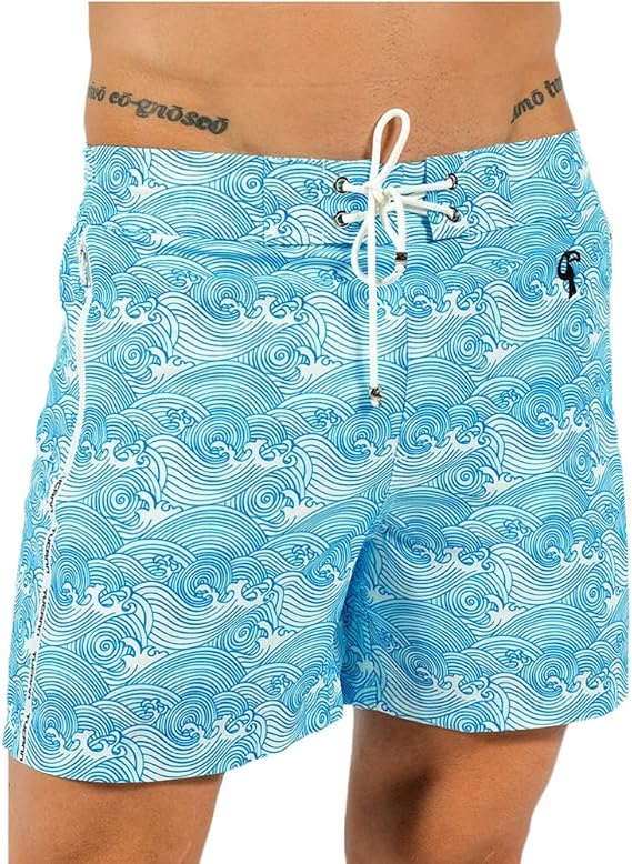 Make Waves Blue Swim Trunks - 5" - 4 Way Stretch, Quick Dry, Chlorine Resistant, Built in Compression Liner