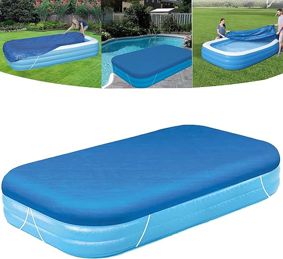 Inflatable Pool Cover for 120in x 72in Rectangle Swimming Pool, Rectangular Pool Covers, Built-in Elastic Dustproof Rainproof Foldable Above Ground Pool Cover (Blue, 120in x 72in)