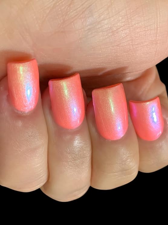 Polish Me Silly It's Time 2 Glow- Neon Peach Coral Pink Glow Pop Collection MultiColor Shifting: Mylar Oil Slick Indie Nail Polish