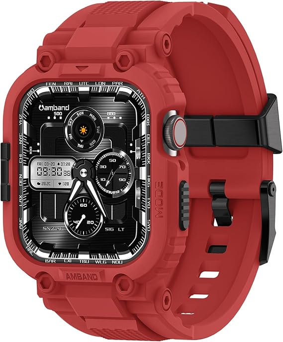 amBand Compatible with Apple Watch Series 9/8/7/6/5/4 & SE 3/2/1 41mm/40mm Band Case for Men, M1 Sport Rugged Case with Strap Military Protective Cover Bumper for iWatch 41/40 mm - Mars Red