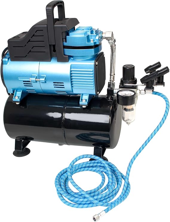 Master Airbrush 1/5 HP Cool-Runner Dual Fan Tank Air Compressor Kit | TC-426 - Professional Single-Piston with 2 Cooling Fans, Runs Longer without Overheating - Regulator Water Trap, Holder