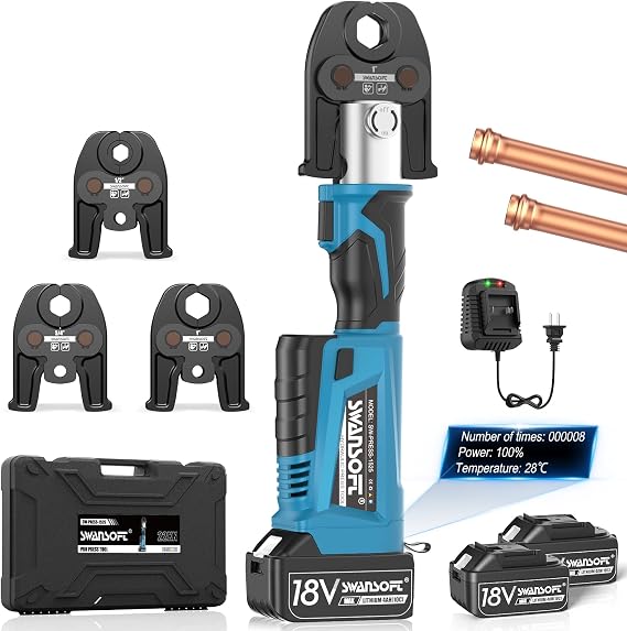 SWANSOFT 18V 22kN Electric Pro Press Tool for VUS 1/2" 3/4" 1" Copper Pipe