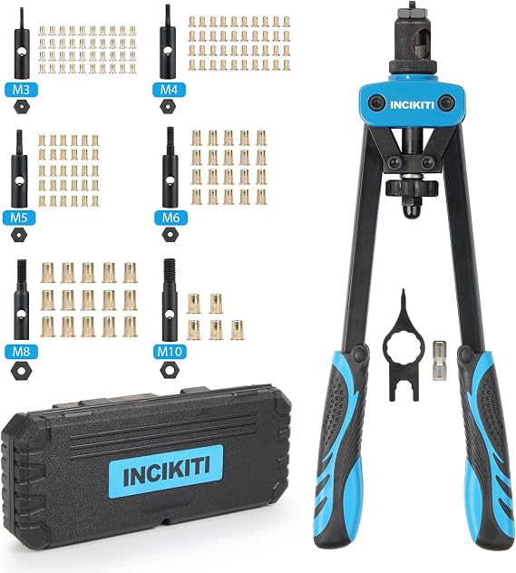 INCIKITI 14" Rivnut Tool Kit with 150Pcs Rivet Nuts, 6 Metric Mandrels