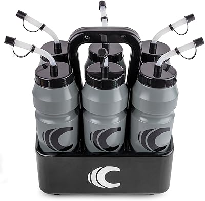 Cannon Sports 1 Liter Sports Water Bottle, BPA-Free, 34oz Capacity, Large Mouth, 2 lids Straw & Squeeze with Carrier, Great For Helmet Sports Such As Hockey, Lacrosse, Football, Boxing Gray