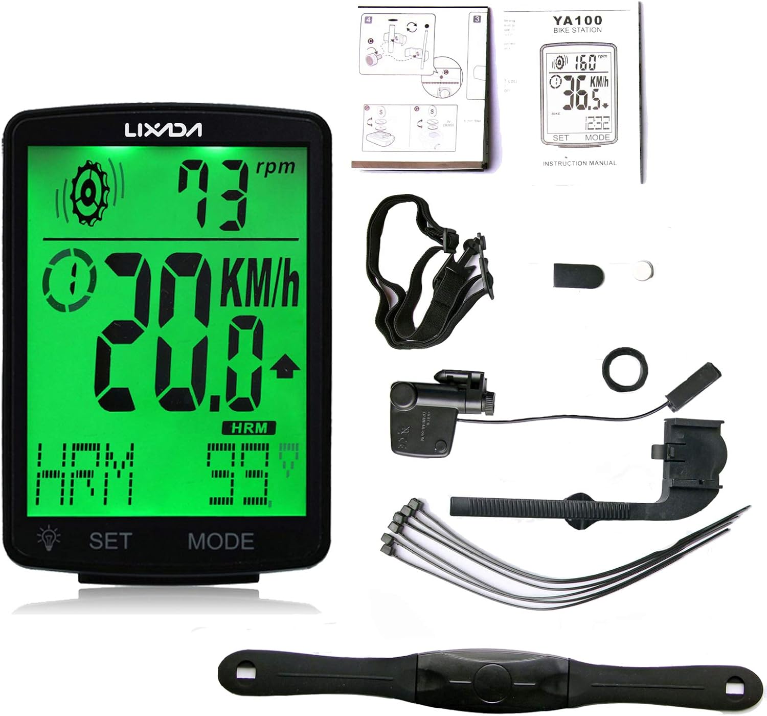 3 in 1 Bike Computer Multi Functional LCD Screen Bicycle Computer with Heart Rate Sensor Mountain Bike Speedometer IPX7 Waterproof Cycle Measurable Temperature Stopwatch