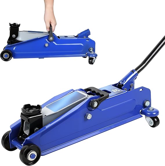 3 Ton Floor Jack (6600 lbs), Steel Low Profile, Heavy-Duty Hydraulic Car Jack with Fast Pump, Lifting Range 5"-15.2" (Blue)