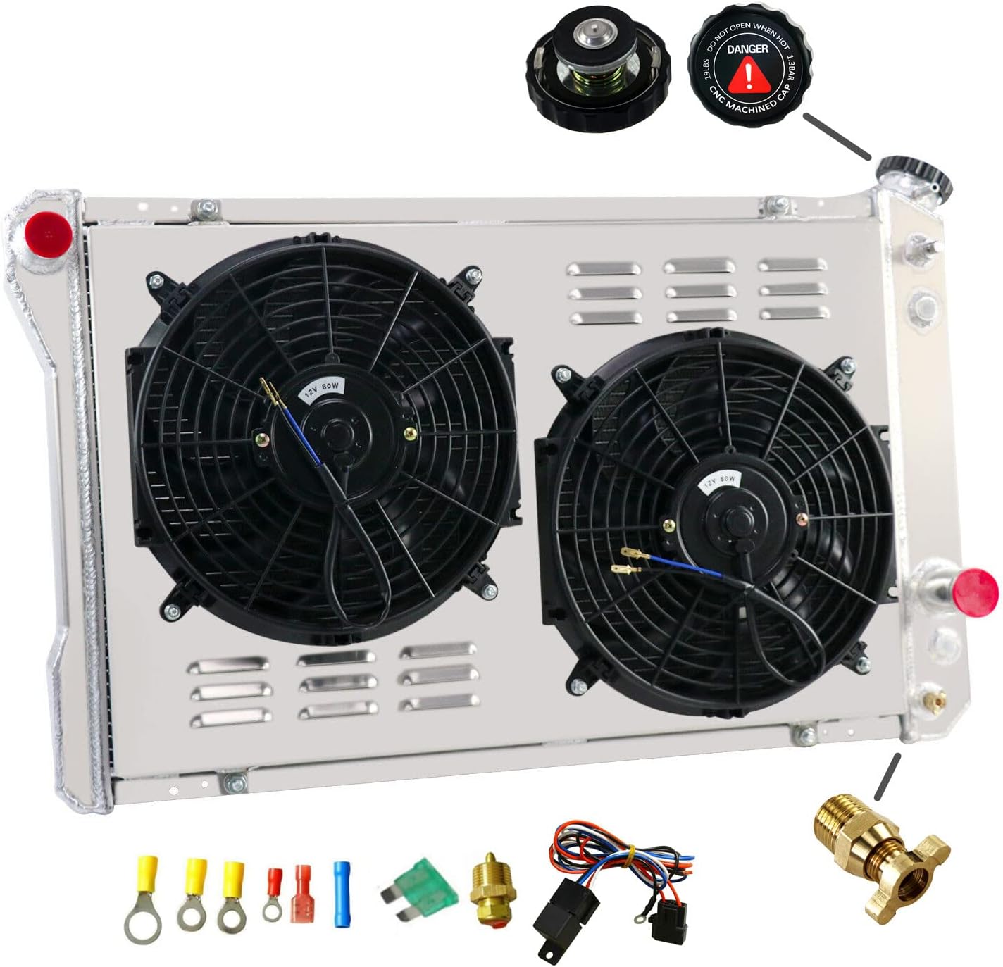 ALLOYWORKS 4 Row Full Aluminum Radiator  2 x 12 Fan Shroud  Thermostat For Chevy CamaroPontiac Firebird Trans Am 1982-1992 Radiators