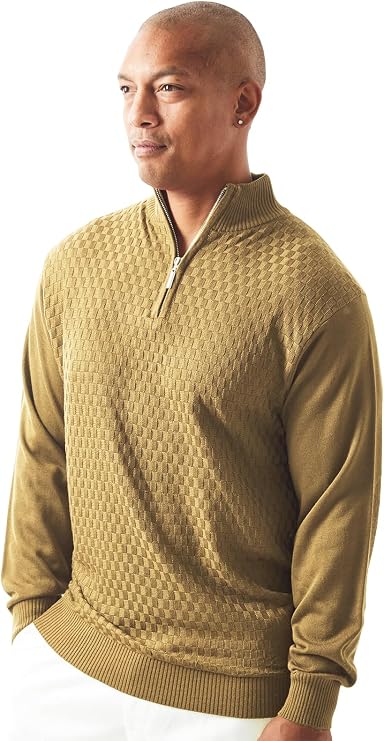 STACY ADAMS Men's Quarter Zipped Pullover Winter Sweater
