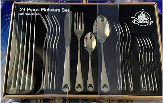 Disney Parks Mickey Mouse Icon Silhouette 24 pcs Satin Finish Silverware Flatware Set