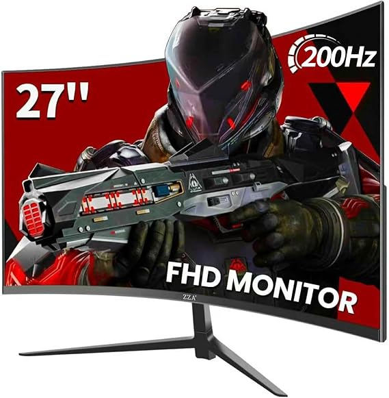 ZZA 27 Inch Curved Gaming Monitor 200Hz|180Hz|144HZ 1ms FHD 1080P Computer Screen FreeSync|130% sRGB|HDR|Low Blue Light|HDMI DP Ports|VESA Mount|Metal Stand