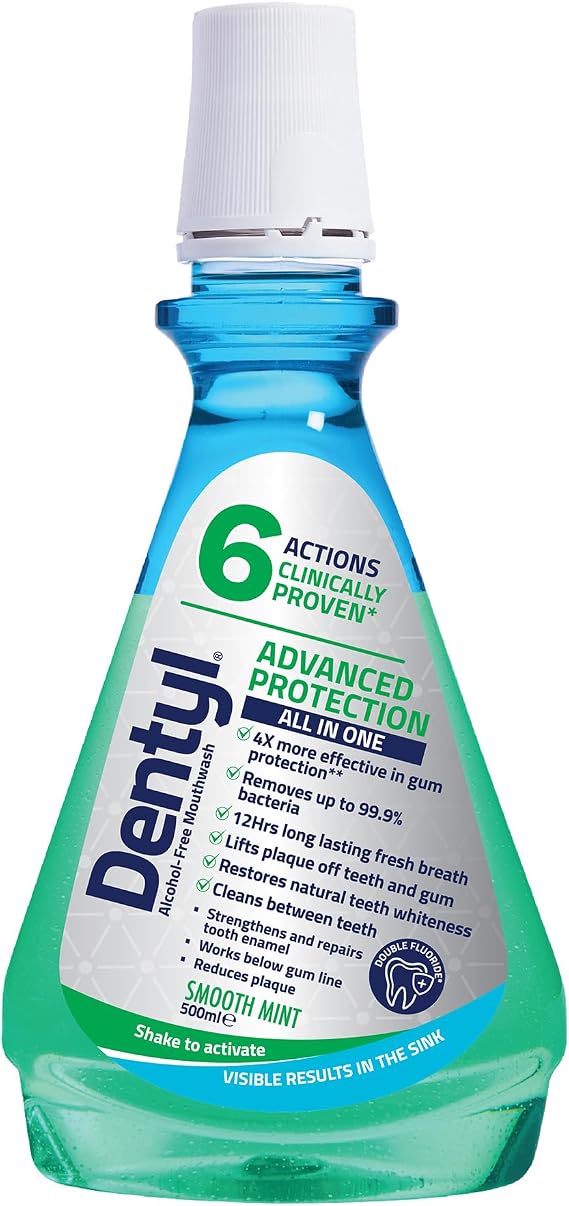 Dentyl Advanced Protection Mouthwash, High Fluoride, Repairs and Protects Tooth Enamel, Alcohol Free, Smooth Mint, 500ml
