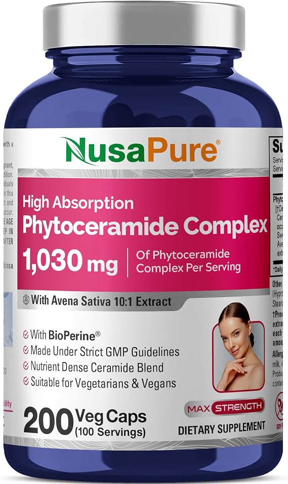 NusaPure Phytoceramide Complex Capsules, 1030 mg, 200 Veg Capsules (Soy Free, Non-GMO)