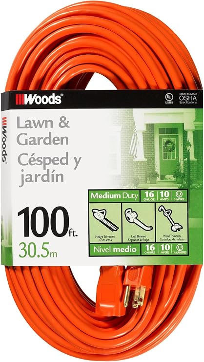 Southwire Extension Cord - Standard SJTW Design for Outdoor Use - Waterproof Vinyl Jacket - Bright Orange for Visibility - Durable Molded Plug - 16/3 Gauge - 100-Foot Outdoor Cord