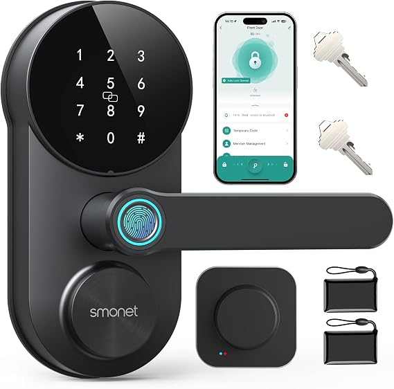 SMONET Smart Lock WiFi Keypad Door Lock with Handle, Keyless Entry