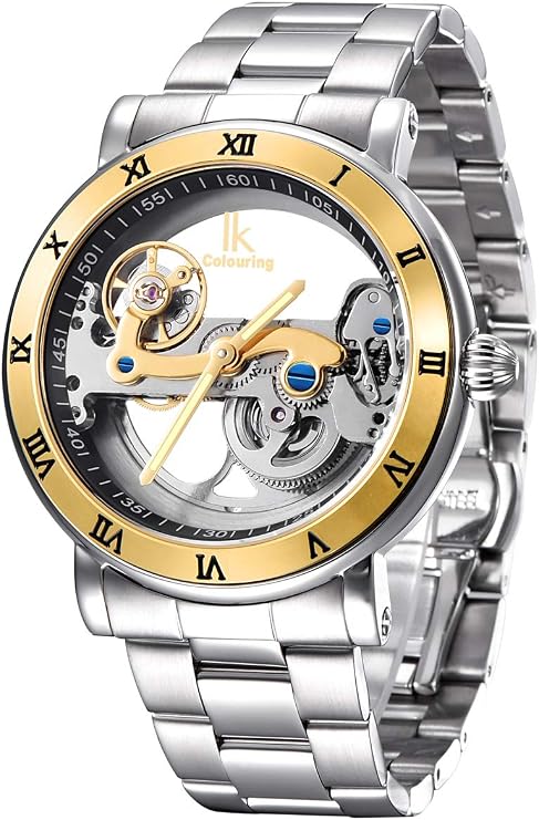 Alienwork IK Automatic Watch Men Women Skeleton Bridge Movement Glass Bottom