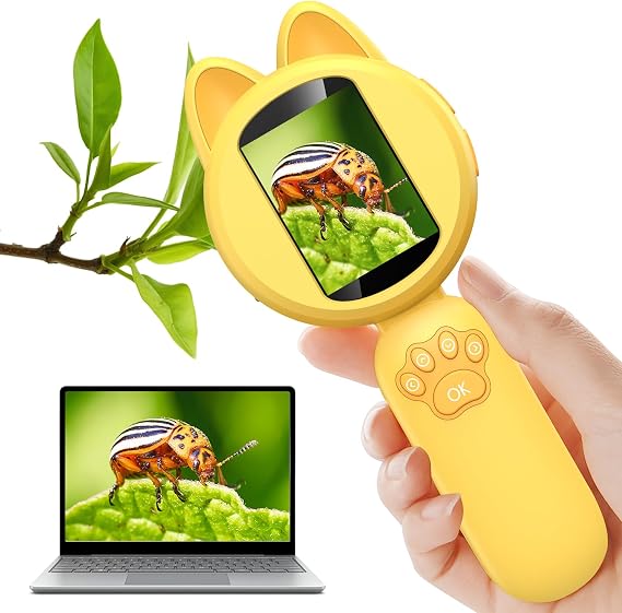 Microscope for Kids - Portable Magnifying Glass with 2-Inch IPS Screen