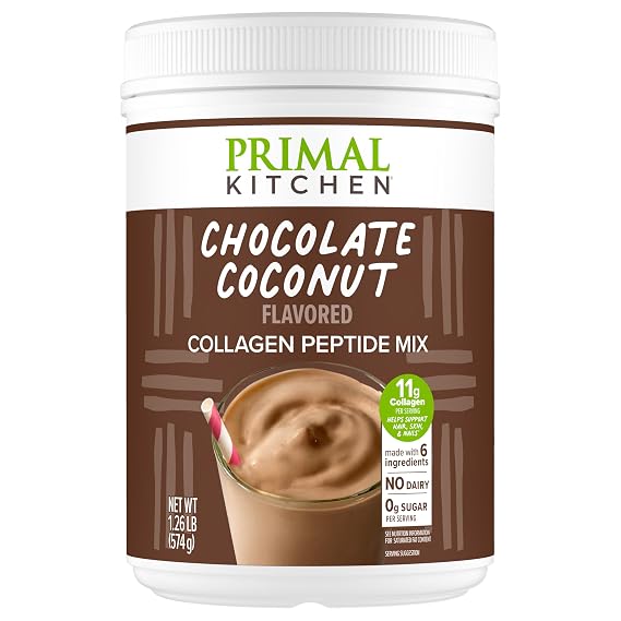 Primal Kitchen Chocolate Collagen Fuel Drink Mix, Chocolate Coconut Collagen Peptides, No Dairy or Artificial Sweeteners, 20 Ounces