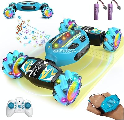 Gesture Sensing RC Stunt Car for Boys 8-12 - Gifts Toy for Kids,4WD Remote Control 360 Rotating,Transform Hand Controlled,Birthday Presents for Boy Age 8 9 10 11 12Sky Blue