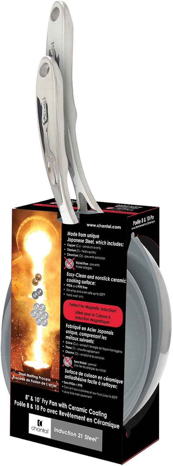 Chantal Induction 21 Steel 2-pc NonStick Fry Pan; includes 8 inch and 10 inch Fry Pans, Ceramic Non Stick