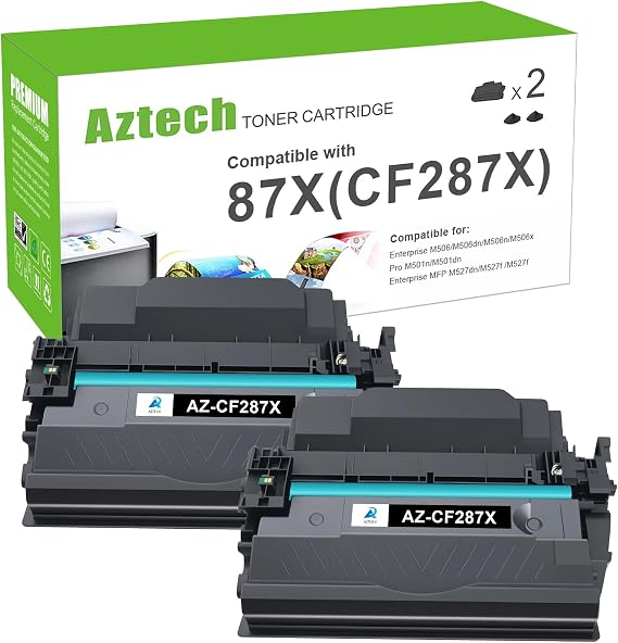 Aztech Compatible Toner Cartridge Replacement for HP 87X 87A CF287X CF287A for HP LaserJet Enterprise M506 M506dn M506n Pro M501 M501dn M506 M506x M527 M527dn Printer Ink (Black, 2-Pack)