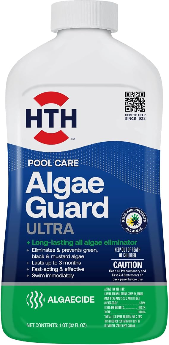 HTH 67089 Swimming Pool Care Algae Guard Ultra, Swimming Pool Chemical, Long Lasting Formula, 32 fl oz