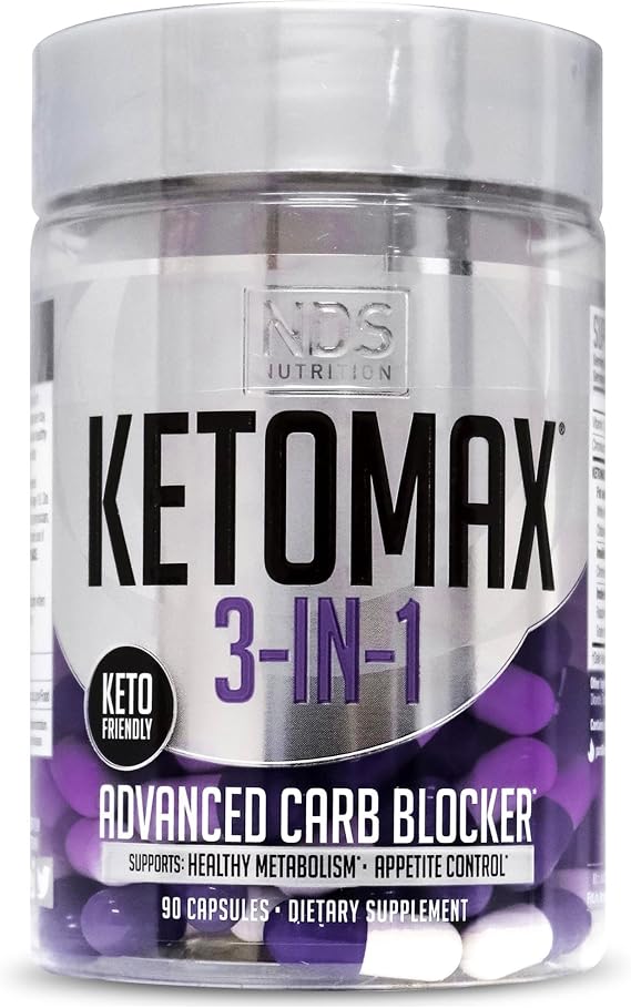 NDS Nutrition Keto-Max Advanced 3-in-1 - Keto Pills for Fat Loss Support Carb Blocker Appetite Suppressant - White Kidney Bean, Chitosan, Raspberry Ketones, and Vanadium (90 Capsules)