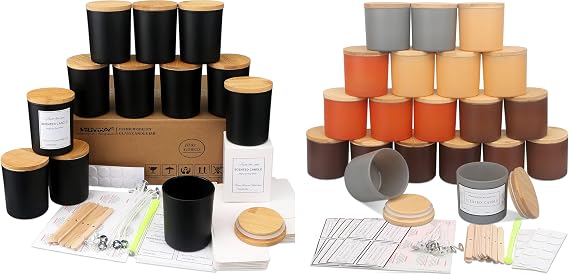MILIVIXAY 12 Pack 10oZ Matte Black Glass Candle Jars with Lids and 20 Pack 4oZ Fall Candle Jars with Lids-Bulk Empty Glass Jars for Making Candles.