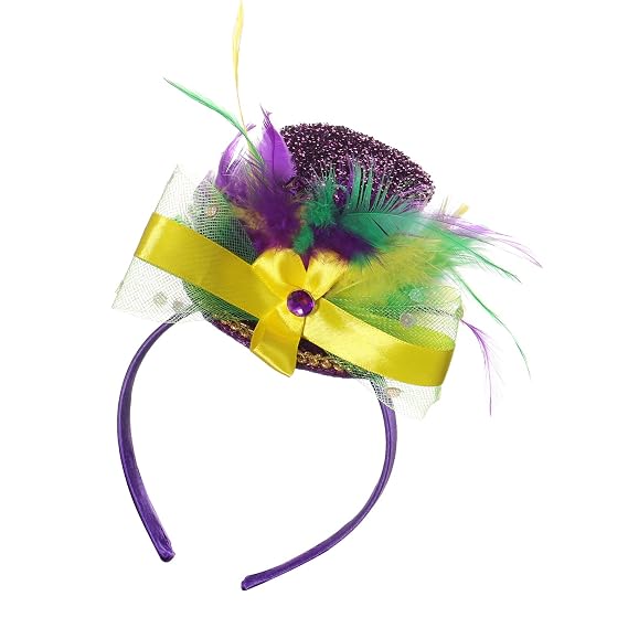 FELIZHOUSE Mardi Gras Feather Fascinator Headband Hat Tea Party Cocktail Wedding Headpiece for Women