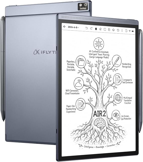 iFLYTEK AINOTE Air 2, 8.2-inch AI Note-Taking Tablet E Ink Tablet with24 Level Adjustable Light,Electronic Notebook with Pen,Voice-to-Text Transcription, Large Language Model for Meeting& Study