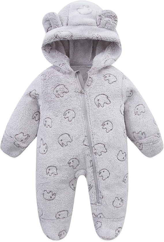 Fairy Baby Newborn Baby Bear Suit Thin Fleece Footie Romper Snowsuit Hooded Jumpsuit Bodysuit Winter Clothes Boy Girl 0-12M