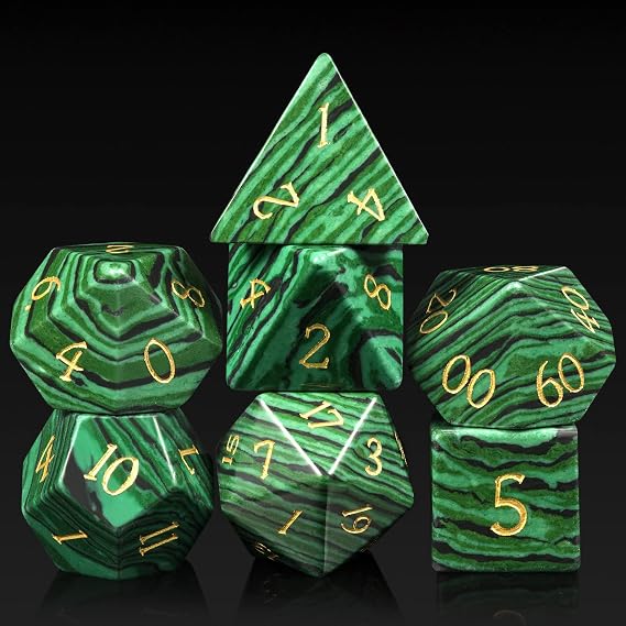 DNDND Malachite Gemstone DND Dice Set 7 PCS D&D Dice with Gorgeous Gift Case for Dungeons and Dragon Tabletop Game (Malachite)