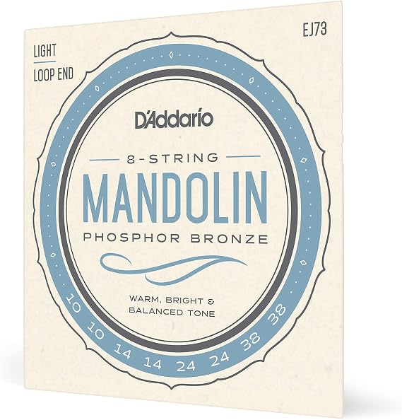 D'Addario Mandolin Strings, Phosphor Bronze, EJ73, Light Gauge 10-38, 8-String Set, Pack of 1