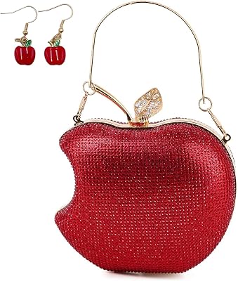 pearl&she Sparkly Apple Rhinestone Handbags Diamond Women Evening Bags Bling Minaudiere Clutch Crystal Purses For Party.
