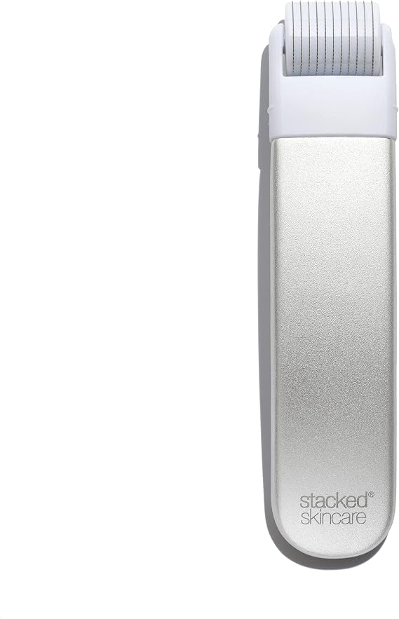 StackedSkincare Microneedling Skin Refining Tool with Replaceable 0.2mm Roller Head Cosmetic Microneedling for Daily Use Aluminum Handle for Smoother-Looking, Even Skin