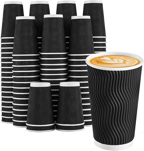 Lamosi 90 Pack Coffee Cups 16 oz, Disposable Paper Coffee Cups No Lids | 3-Layer Heat-Insulated Cups for To-Go Cold Beverages, Hot Tea and Drinks, Cafe, Travel, Party and Office Use (Black)
