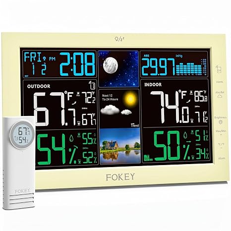 Weather Station Wireless Indoor Outdoor, Indoor Outdoor Thermometer Wireless, Home Atomic Clock Weather Stations, Temperature Humidity Barometer Inside Outside Thermometers, LightBlack with 1 Sen