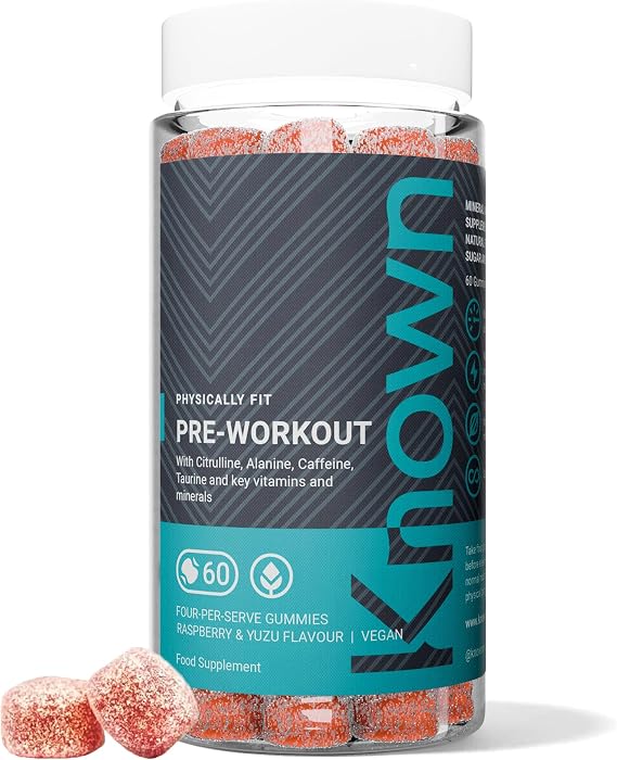 Known Pre-Workout Gummies – 15 Servings – Raspberry & Yuzu Flavour | Vegan Gummy – Caffeine, Taurine, Citrulline, Alanine & Vitamins D3, B3, B6, C – Energy, Focus & Endurance – Men & Women