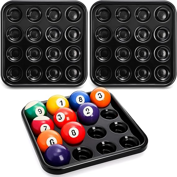 TOPZEA 3 Pack Standard Pool Billiard Ball Tray, Black Sturdy Plastic Billiard Balls Carrying & Storage Trays for 16 Balls Full Set Regulation Size Ball 2-1/4 inch, Pool Table Accessories