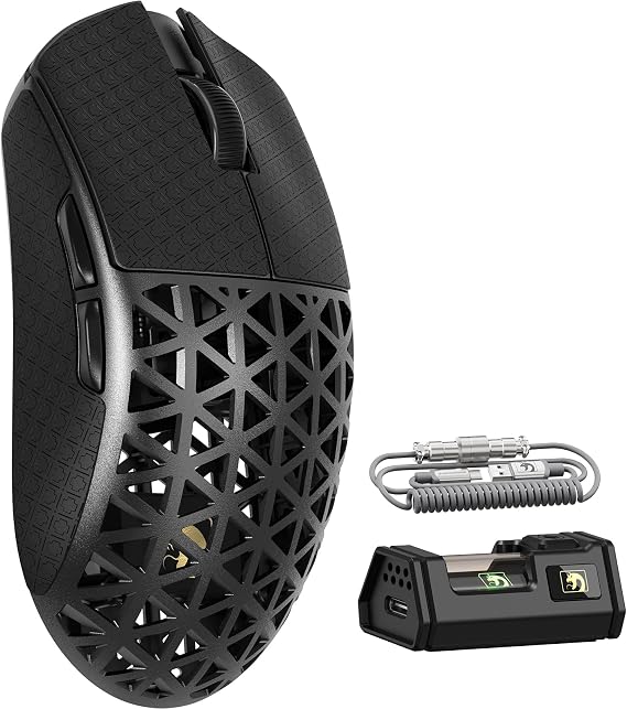 MAMBASNAKE M5 Ultra Carbon Fiber 8000Hz Wireless Gaming Mouse, 39g Superlight, 42000DPI, PAW3950MAX Sensor, Nordic 52840 Chip, Bluetooth/2.4G/USB-C Wired Mice with Coiled Cable for PC/Mac (Black)