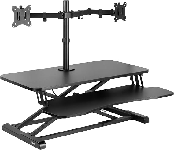VIVO Black 32 in Standing Desk Converter with Monitor Stand, DESK-V000K-M2