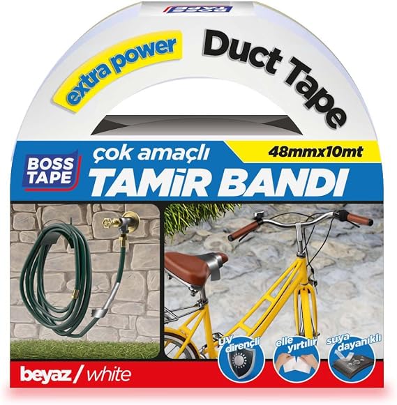 Boss Tape Kanal Tamir Bandi, 10 Metre Uzunluk x 48 mm Kalinlik, Beyaz