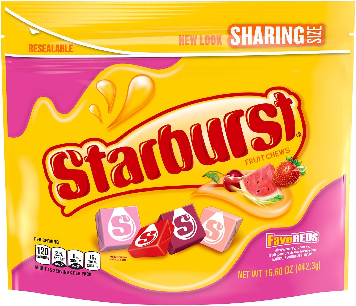 Starburst Fruit Chews Candy Sharing Size Resealable Bag, FaveReds Minis, 15.6 Oz 442.3 g