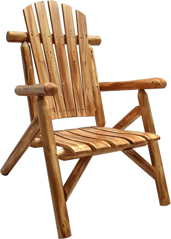 Anraja Outdoor Wooden Adirondack Chair Log Furniture Porch Patio Outside Rustic Seating Indoor Lawn Lounge Country Farmhouse Fire Pit Garden, Fir, Light carbonized