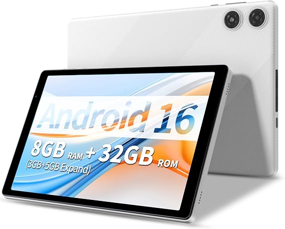 PRITOM 10 inch Tablet Android 16, 5-Core, 32GB, Tablet Bundle, HD IPS,White
