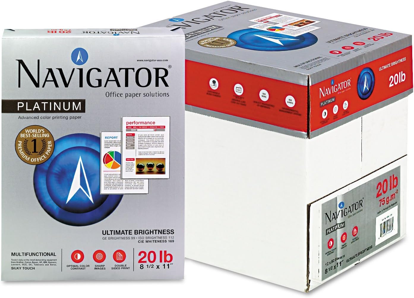 Navigator NPL11205R Platinum Paper 99 Brightness 20lb 8-12 x 11 White 2500Carton