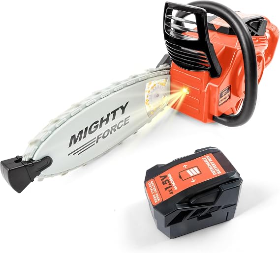 Mighty Force Toy Chainsaw for Kids - Realistic Lights, Sounds & Spinning Action, Safe Design with Easy-Grip Handle, Perfect for Play Boys Aged 3+, Weed Wacker Toy, Birthday Party Favors