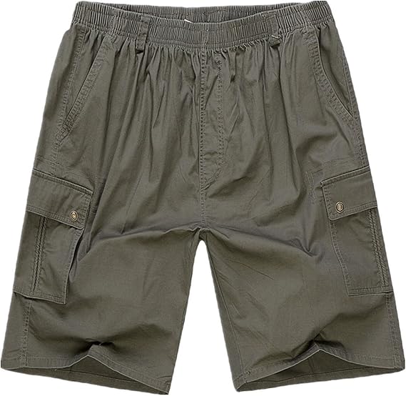 YGT Mens Shorts Full Elastic Waist Cotton Cargo Shorts Pants