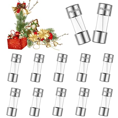 12-Pack Christmas Light Fuses - 3.6 x 10 mm, 3A, 125V, 0.14 x 0.39 Inch, Fast-Blow Glass Fuses for Mini LED Lights