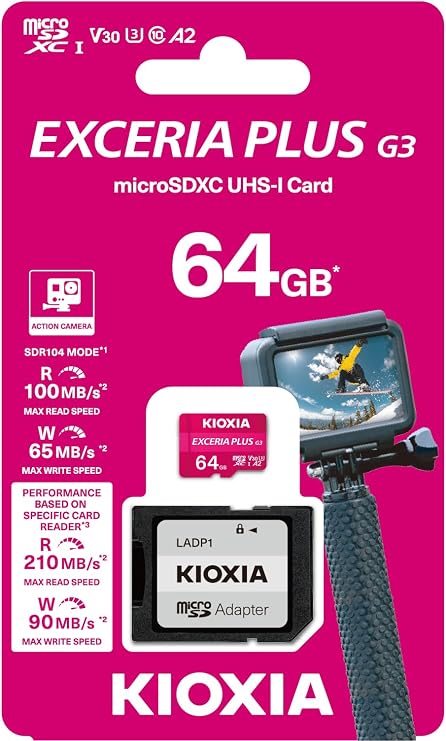 KIOXIA EXCERIA PLUS G3 64GB microSDXC Hafıza Kartı – UHS-I U3 V30 C10 A2, 210/90MB/s'ye Kadar, 4K+